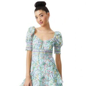 Alice + Olivia Crawford Blue Floral Puff Sleeve Dress Sz 6